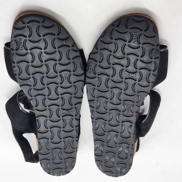 NAOT Aisha Black Suede Low Wedge Slingback Sandals Hook & Loop Size 11 - Picture 9 of 9
